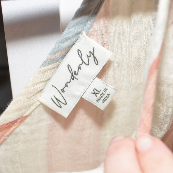 Wonderly XL Striped Peach / Blue Cotton Tiered Sleeveless Maxi Summer Sun Dress - Picture 8 of 10